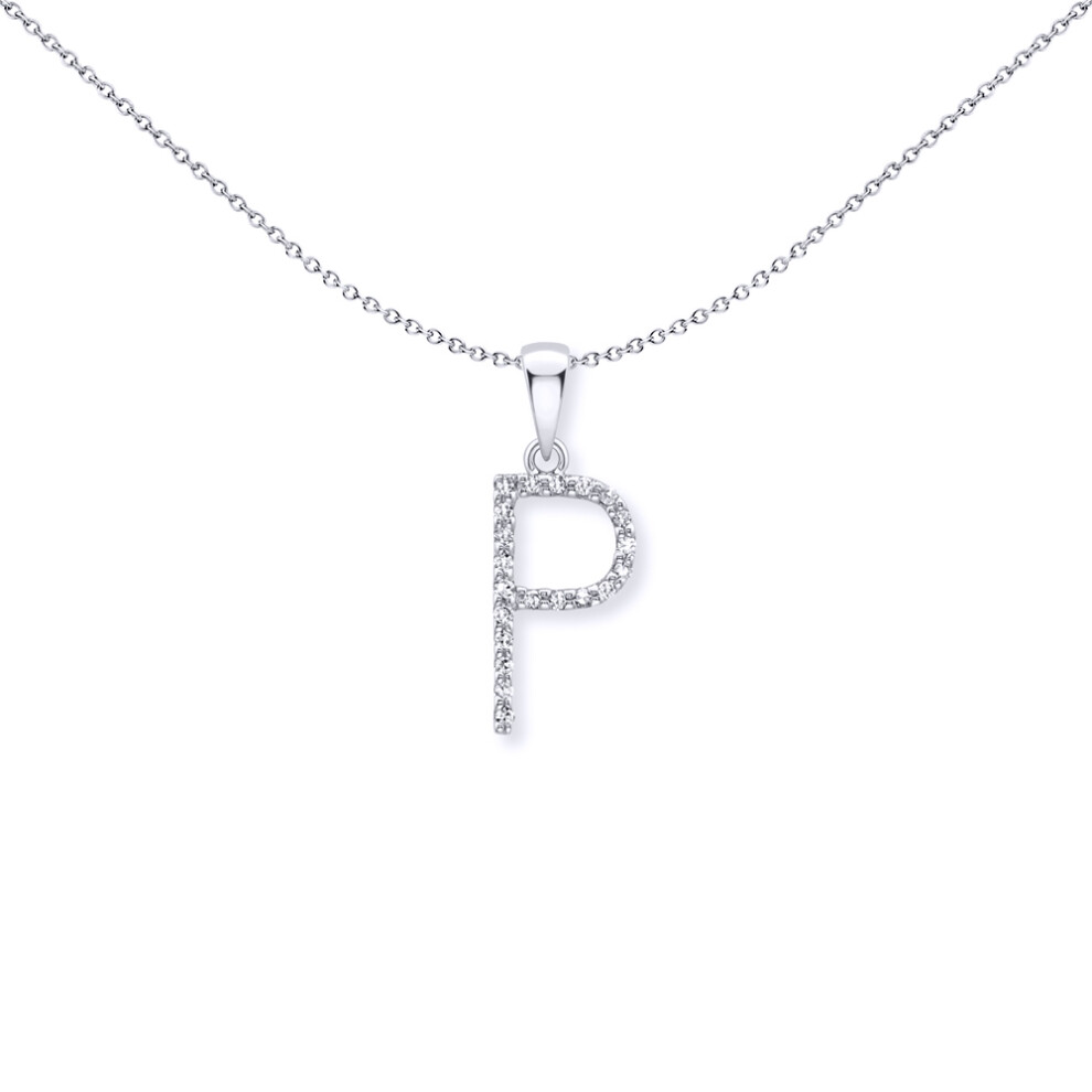 9ct White Gold  Diamond Initial Charm Pendant Letter P - INNR029-P