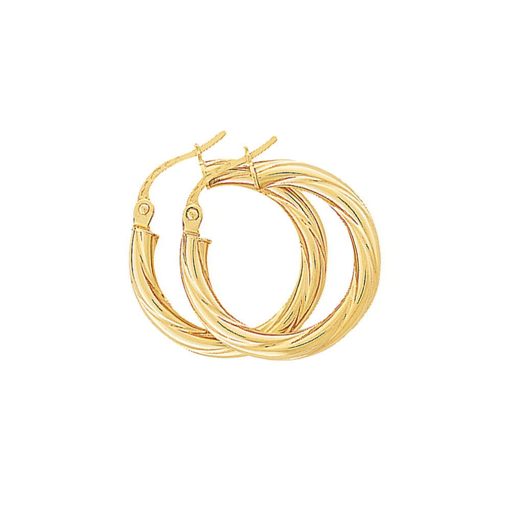 Jewelco London Ladies 9ct Yellow Gold 3mm Liquorice Twisted Hoop Earrings - 20mm - ENR02742