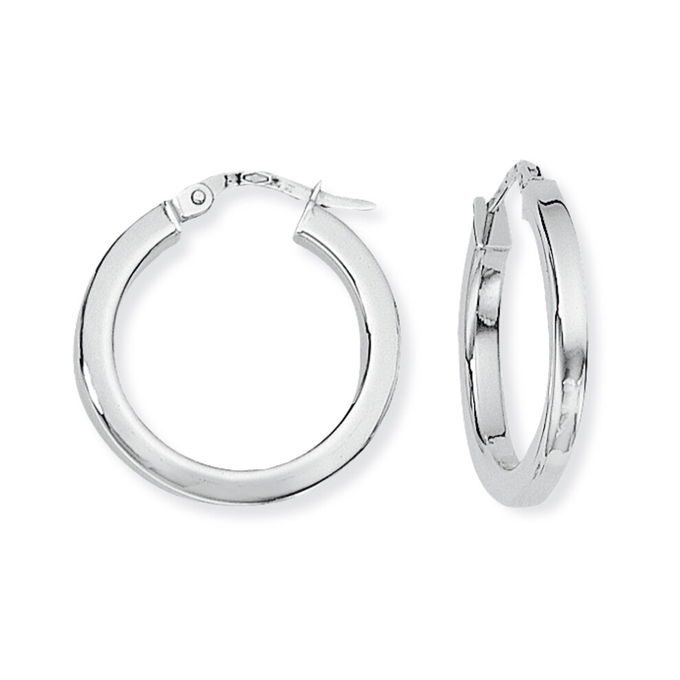 9ct White Gold  2mm Gauge Square Tube Hoop Earrings - 20mm - ENR02677