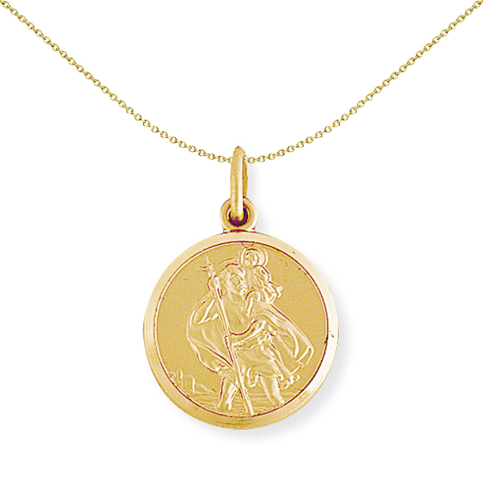 Jewelco London 9ct Yellow Gold Round St. Christopher Medallion Charm Pendant - 19x26mm - SCNR02005