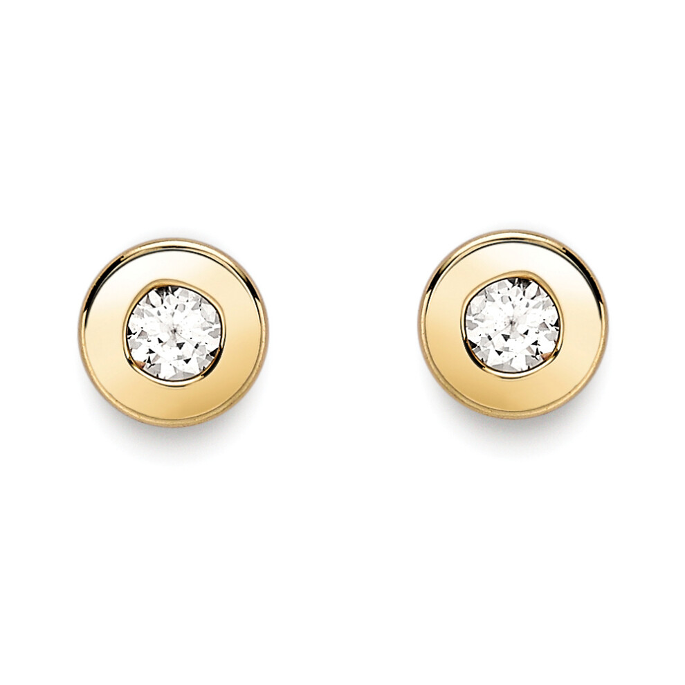 Jewelco London 9ct Gold Cubic Zirconia Donut Ring Rubover Round Stud Earrings 3mm - SENR02403