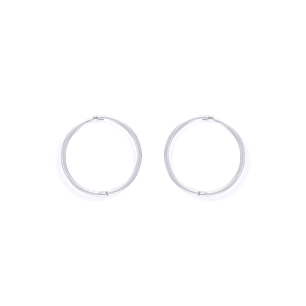 Jewelco London Ladies 9ct White Gold - 1mm Thick Hinged Sleeper Hoop Earrings - 14mm - SENR02984