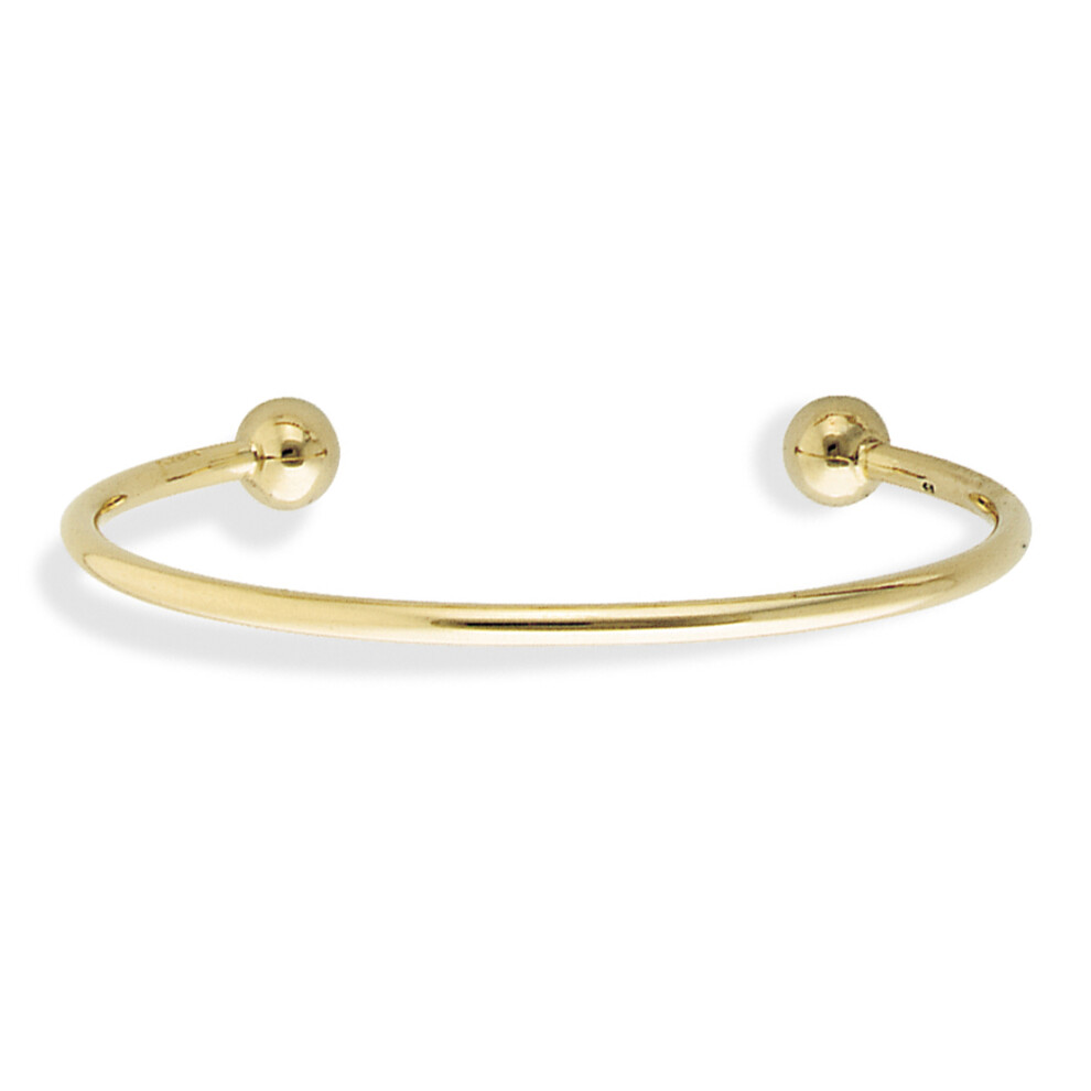 Jewelco London Ladies 9ct Yellow Gold Solid Wire Torque Bead Bangle Bracelet 3mm - BNNR02496