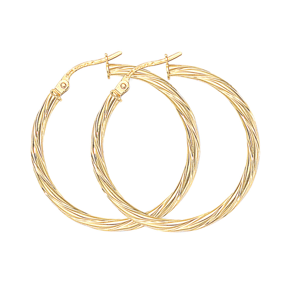 9ct Gold  Liquorice Candy Twist Hoop Earrings - 28mm - ERNR02081