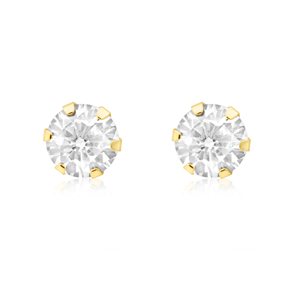 Jewelco London Ladies 9ct Yellow Gold Cubic Zirconia 6 Claw Stud Earrings - 3mm - SENR02303