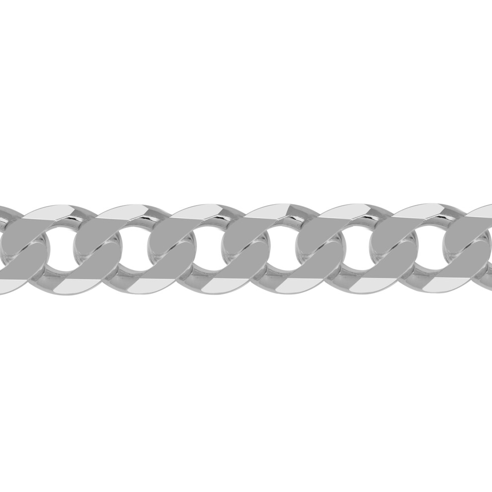 (24) Jewelco London Men's Rhodium Plated Sterling Silver Diamond-cut Flat Curb 13.5mm Chain Necklace - ACN006L