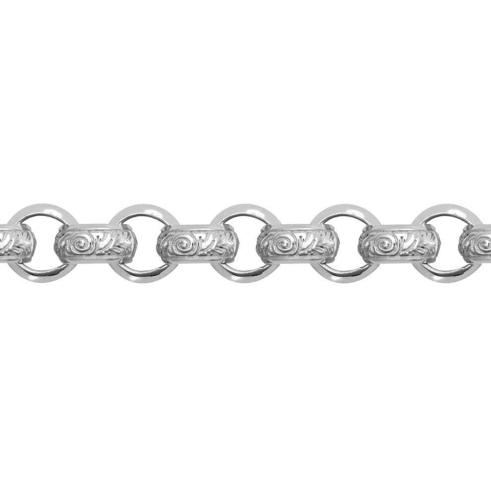 (24) Jewelco London Men's Rhodium Plated Sterling Silver D-Shape Carved Scroll Rococo Belcher 9mm Chain Necklace - ACN023A