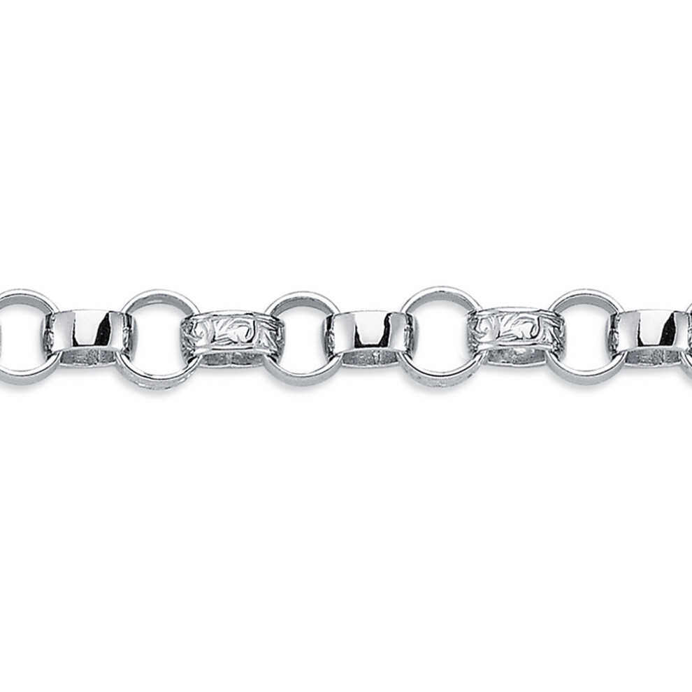 Rhodium Plated Silver  carved Belcher Bracelet 7mm 8.5" - ACN002G-8.5