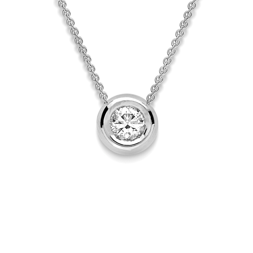 Jewelco London 18ct White Gold Diamond Donut Solitaire Slider Necklace 6mm 0.14ct 18" - CWNR02148-18