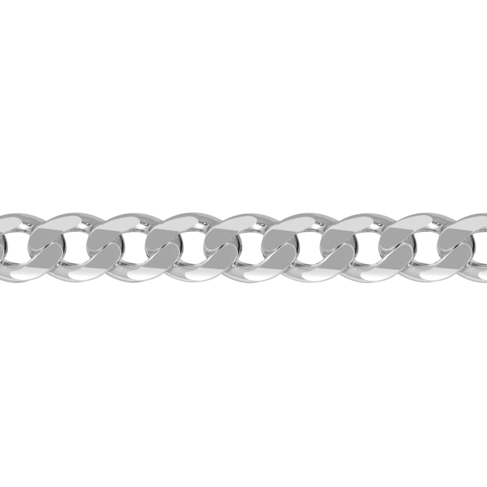 (28) Jewelco London Men's Rhodium Plated Sterling Silver Diamond-cut Flat Curb 10.5mm Chain Necklace - ACN006K