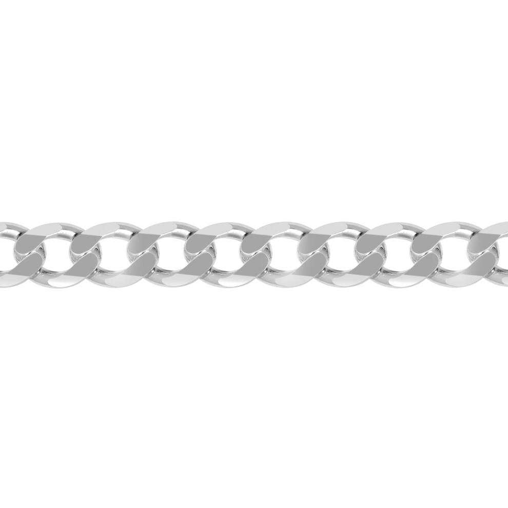 (22) Jewelco London Men's Rhodium Plated Sterling Silver Diamond-cut Flat Curb 9.5mm Chain Necklace - ACN006J
