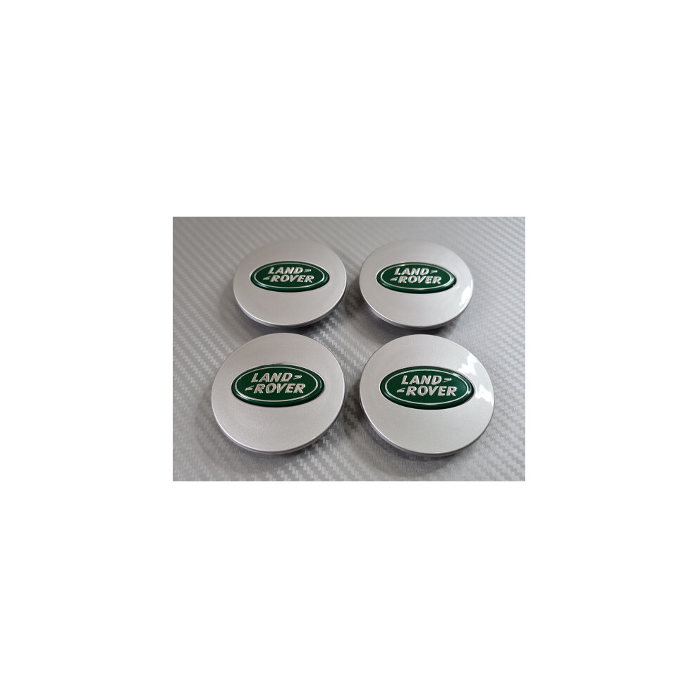 Land Rover Wheel Centre Caps - Silver/Green 62mm Set of 4