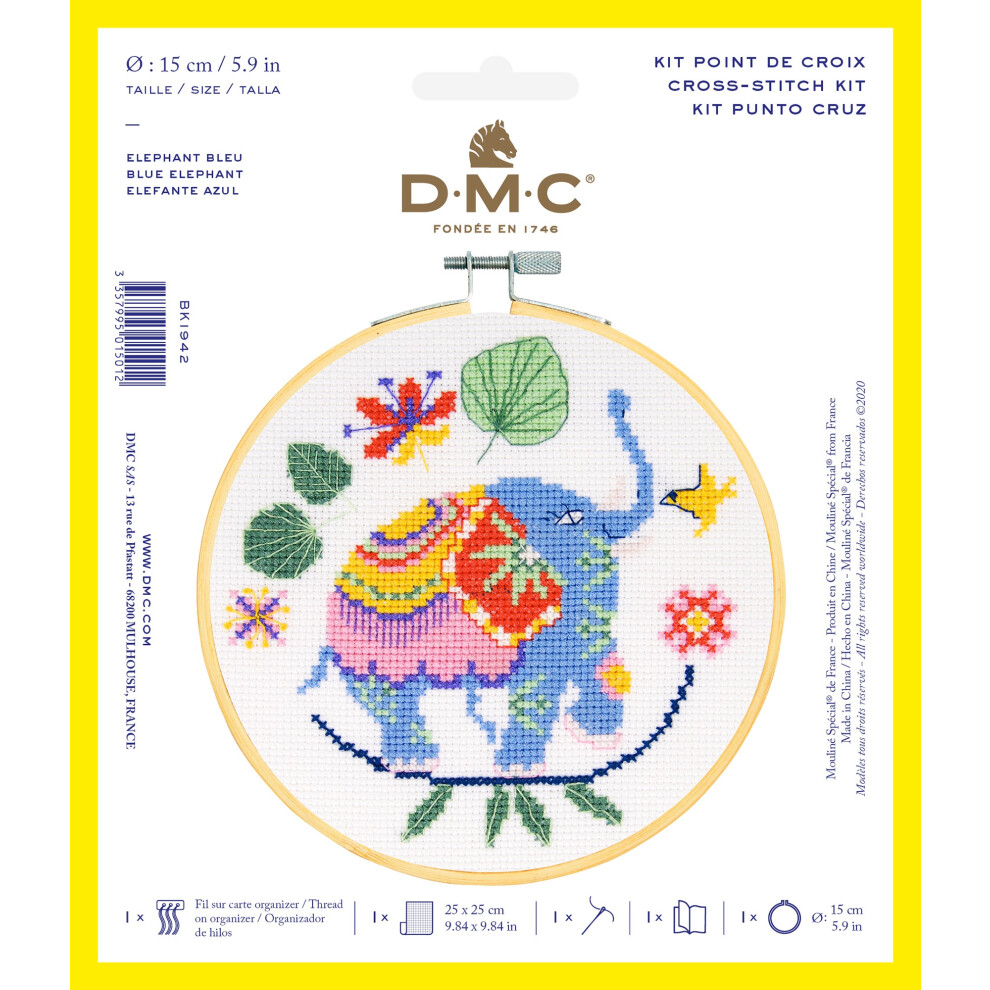 DMC Stitch Kit 6" Diameter-Elephant (14 Count) BKL-1942