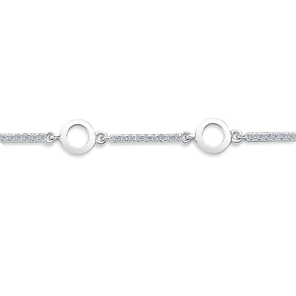 Jewelco London Ladies Rhodium Plated Sterling Silver Cubic Zirconia Alternating Halo Link Tennis Bracelet, 7" - ABB183
