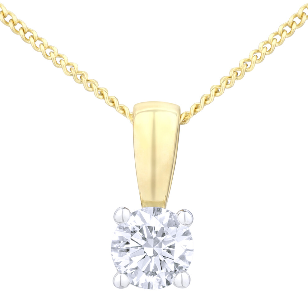 Jewelco London 18ct Yellow Gold Round 1/4ct Diamond Solitaire Pendant Necklace 18 inch 46cm - PP0AXL4203Y18JPK