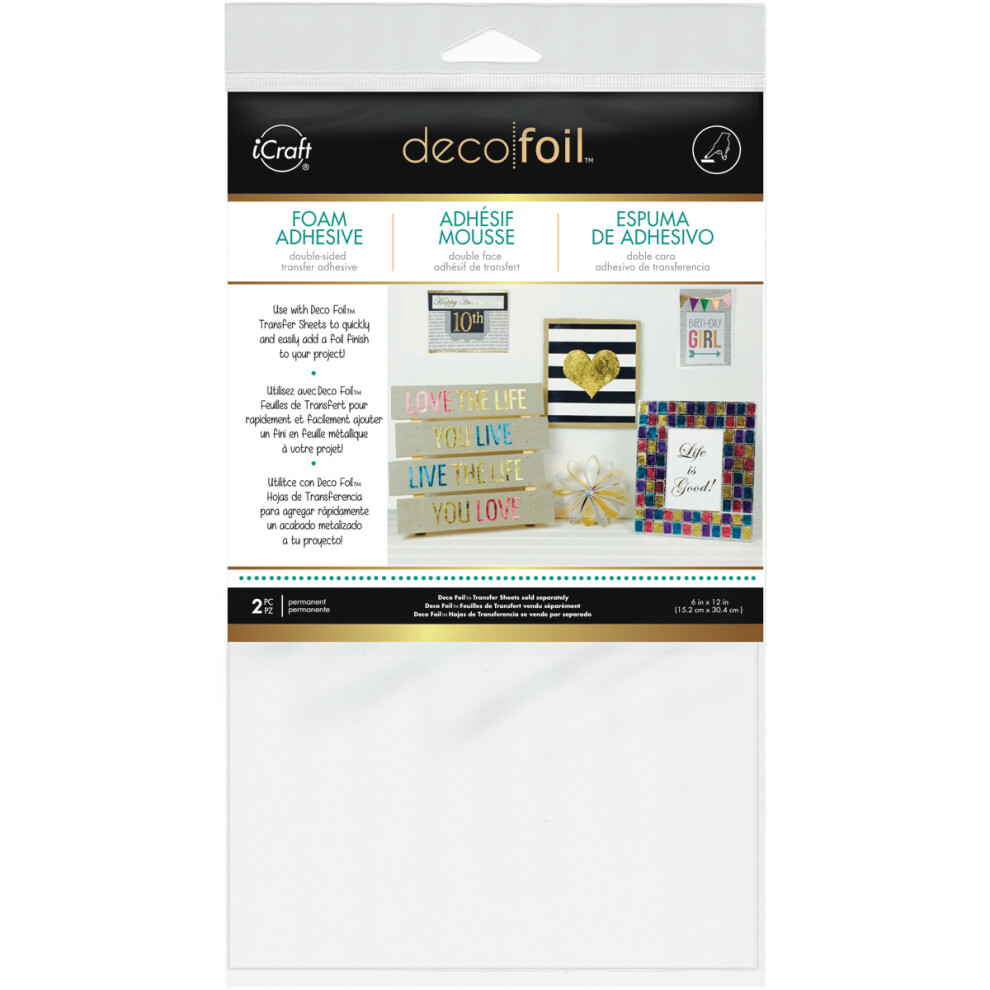 iCraft Deco Foil Foam Adhesive 6"X12" Sheet 2/Pkg-White DF3764
