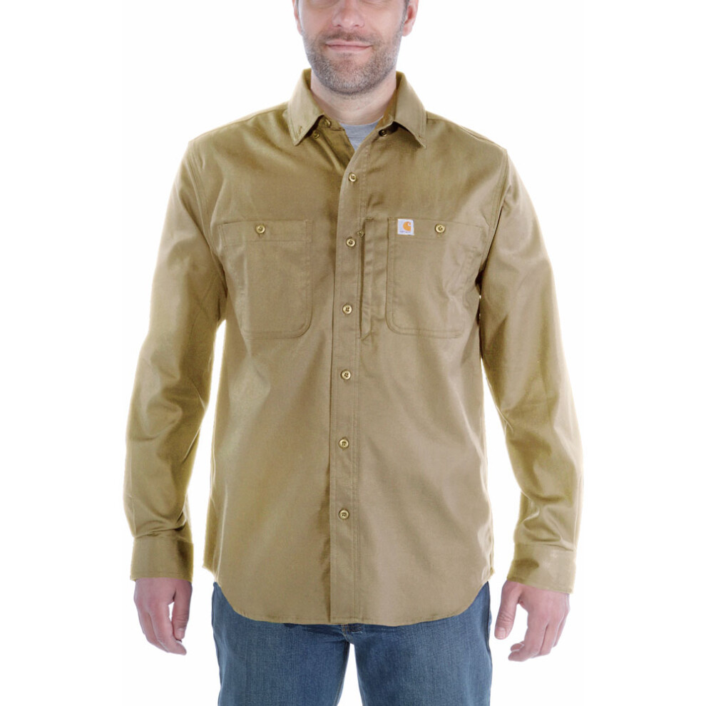 (Dark Khaki, L - Chest 42-44" (107-112cm)) Carhartt Mens Rugged Prof Long Sleeve Button Work Shirt