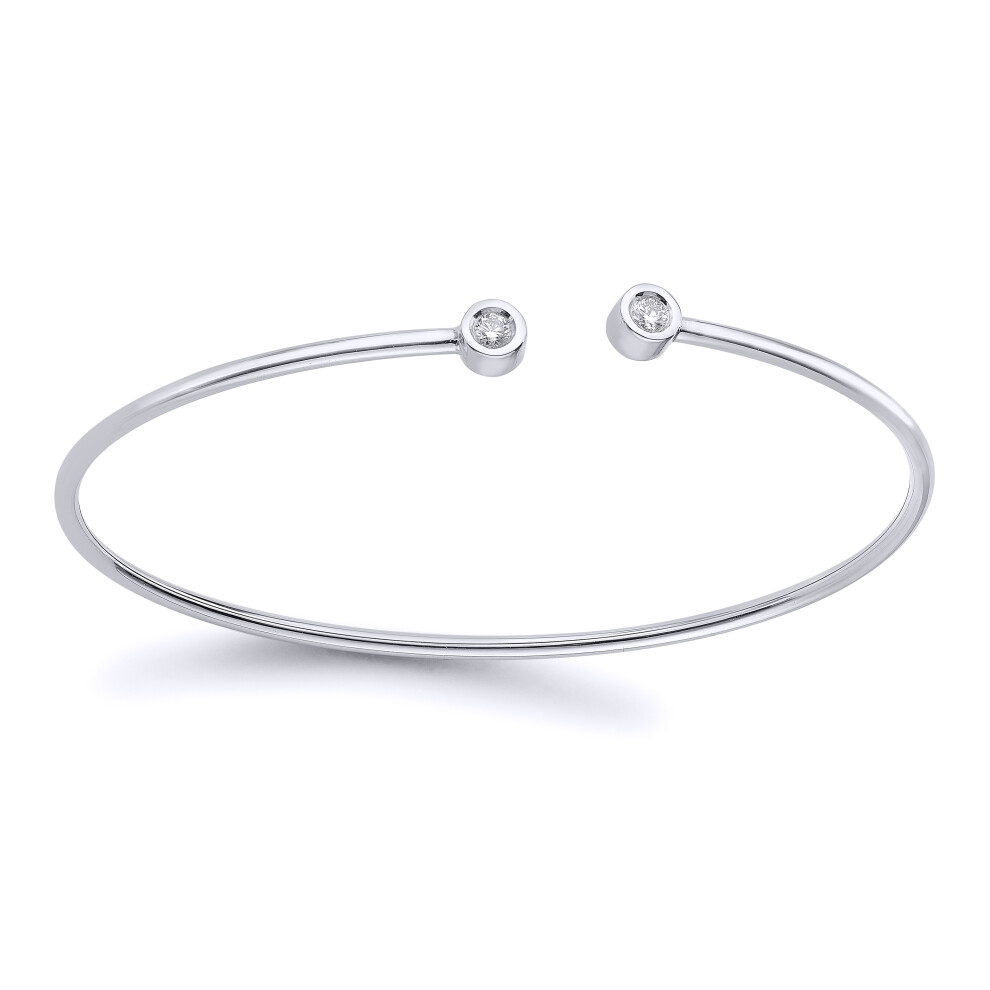 18ct White Gold  Diamond Donut Solitaire Torque Bangle 1.5mm 10pts - BGNR02063