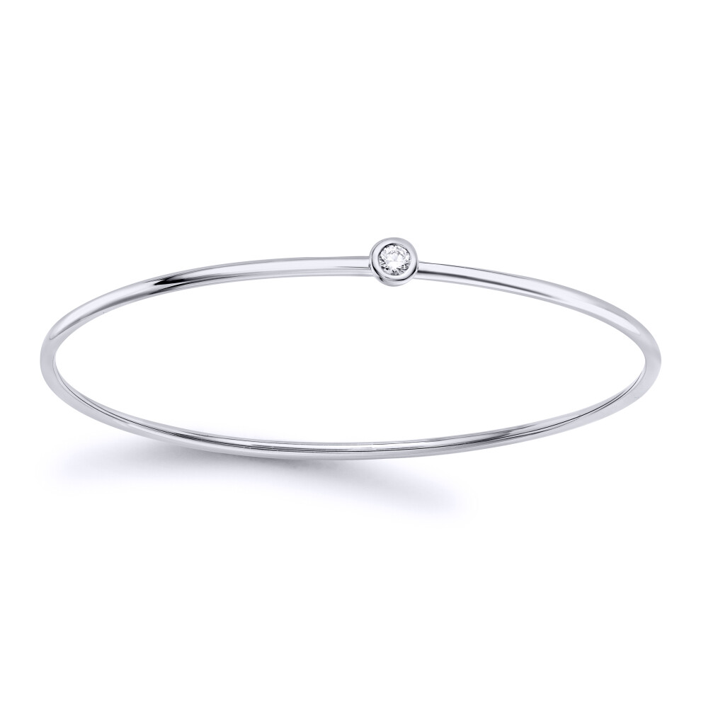 Jewelco London 18ct White Gold Diamond Donut Bezel Solitaire Bangle Bracelet 1.5mm 8pts - BGNR02075