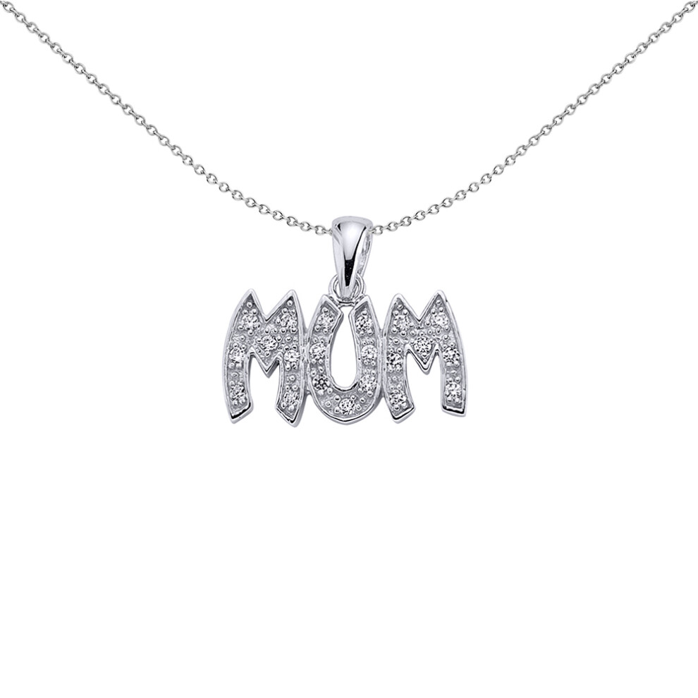Jewelco London Ladies Sterling Silver Cubic Zirconia Pave Mum Pendant Necklace 18 inch - GVP057