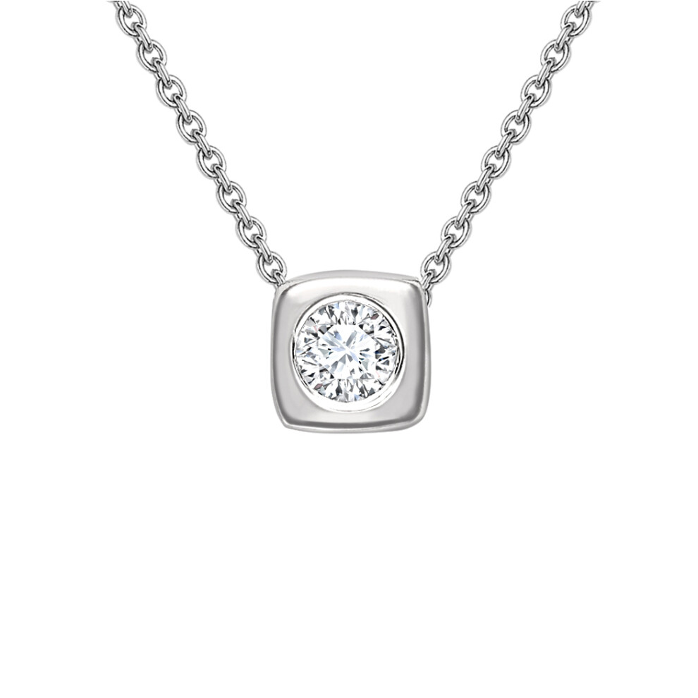 Jewelco London 18ct White Gold Diamond Solitaire Invisible Set Square Slider Pendant Necklace 0.9mm 18" 45cm 5pts - CWNR02194-18