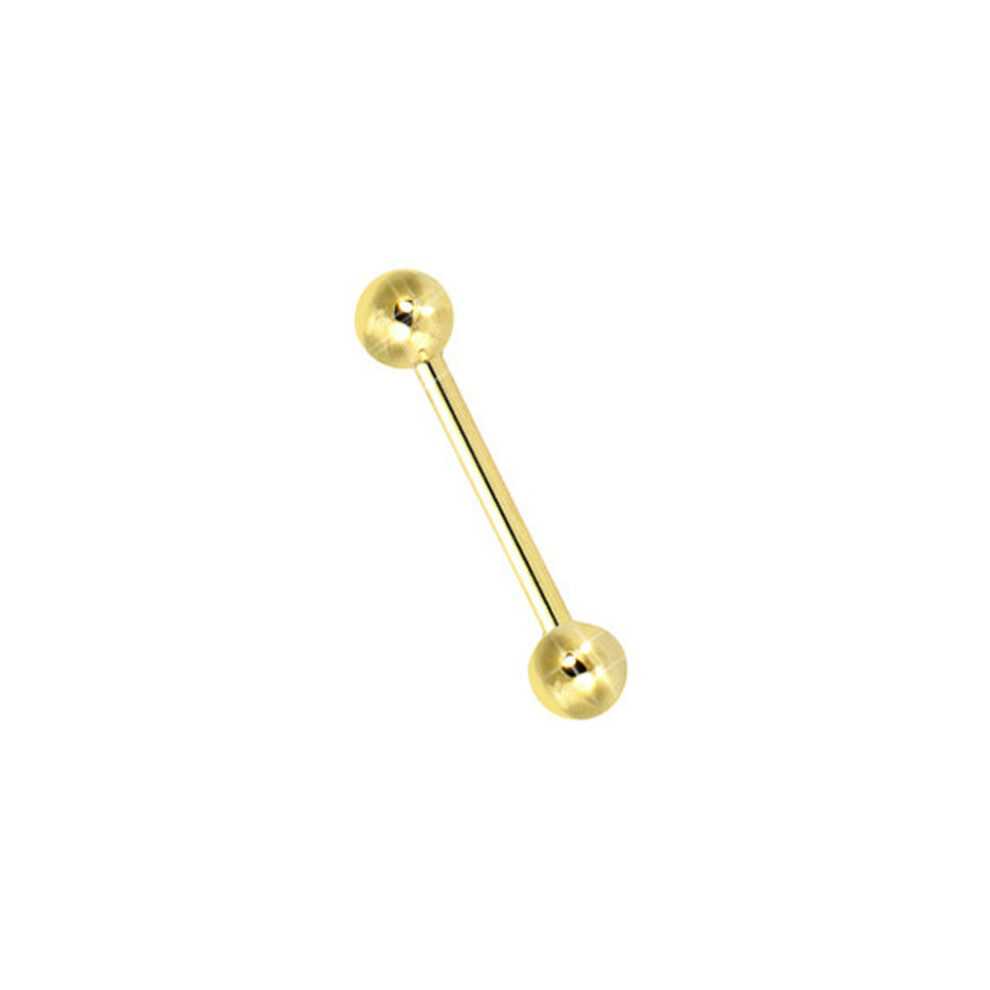 Jewelco London Unisex Solid 18ct Yellow Gold 1.1mm Gauge Barbell Body Bar Tongue Piercing, 22mm (12mm Bar) - JBJ129