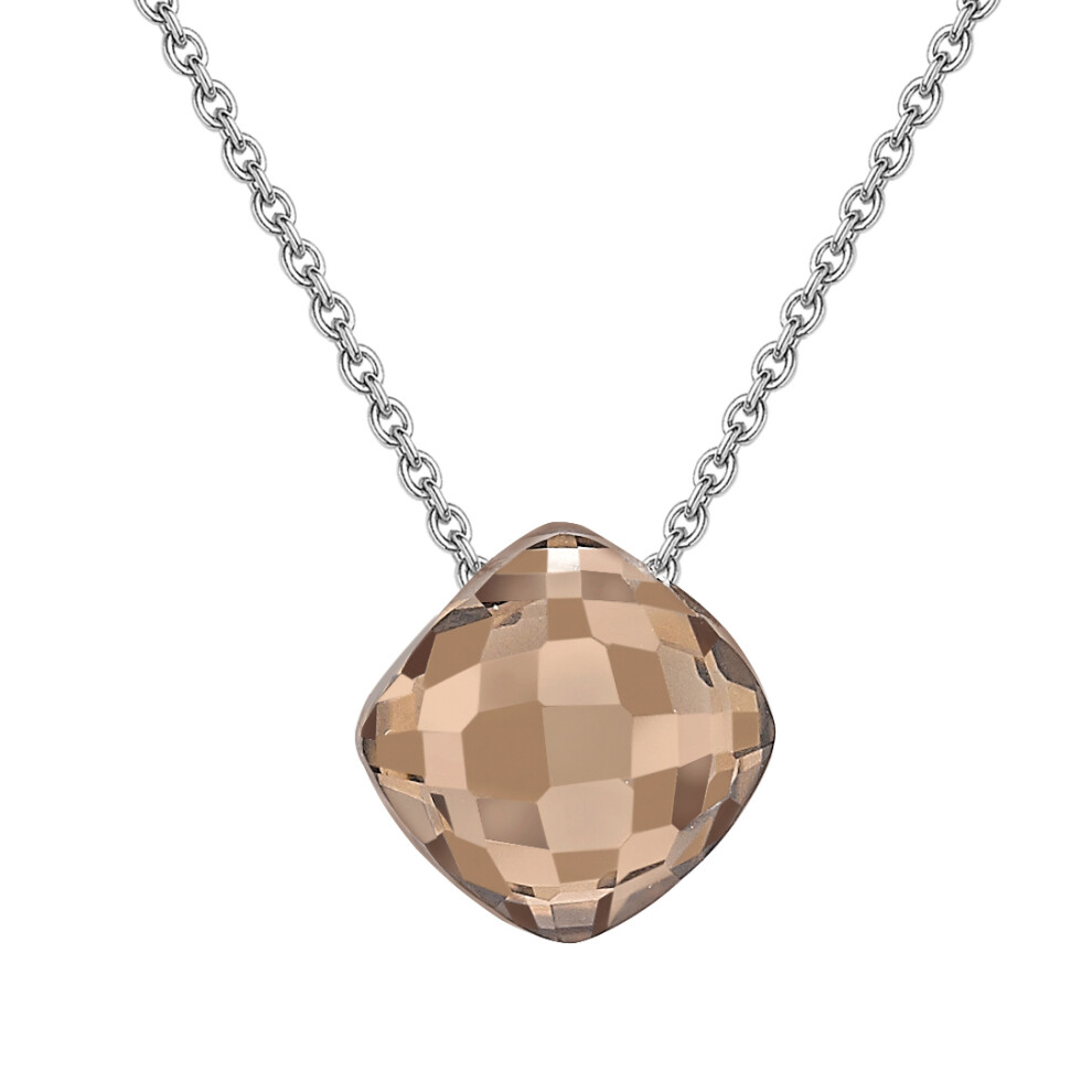Jewelco London 18ct White Gold Smokey Quartz Square Cushion Slider Pendant Necklace 0.9mm 18" 45cm - CWNR02195-18