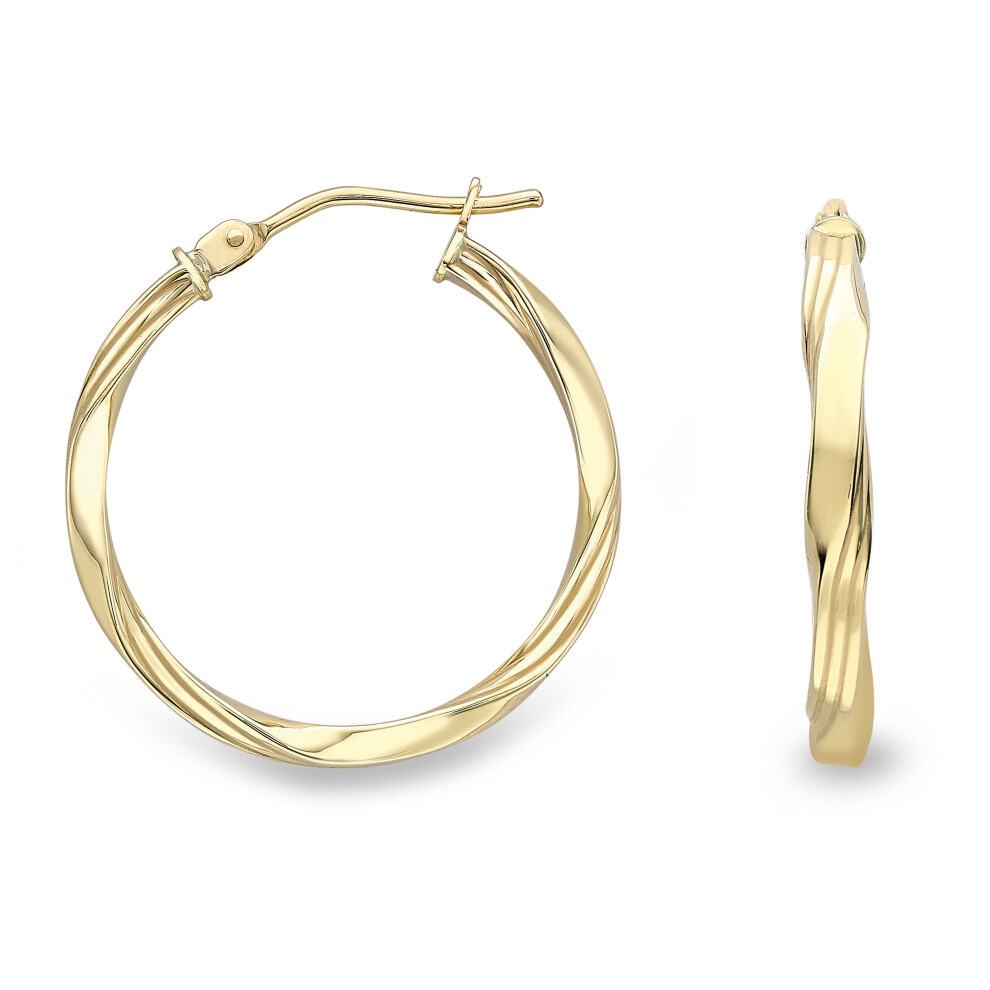 Jewelco London 9ct Yellow Gold Simple Double Flat Twist Hoop Earrings - ERNR02560