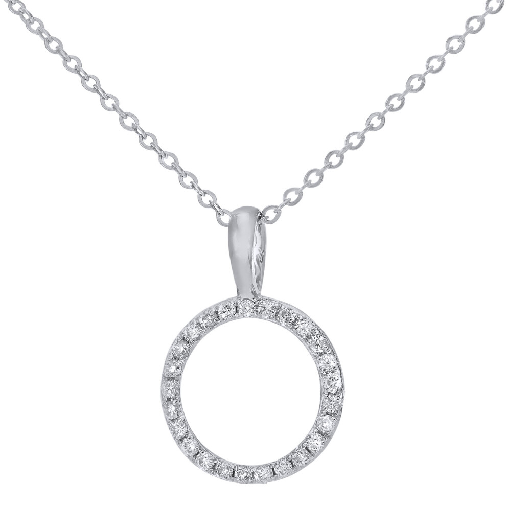 Jewelco London 9ct White Gold Round 7pts Diamond Circle Pendant Necklace 16 inch 42cm - DP1AXL507W