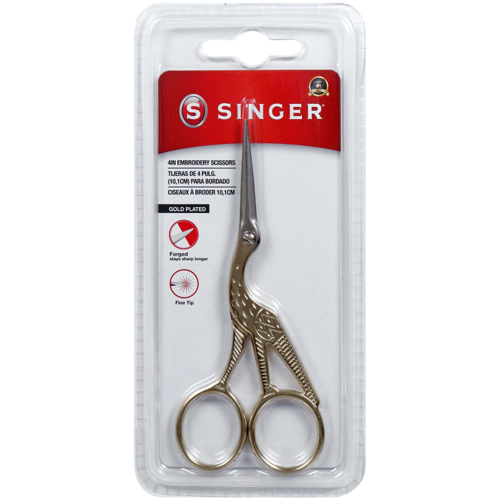 Singer Forged Stork Embroidery Scissors 4.5"-Gold 00424