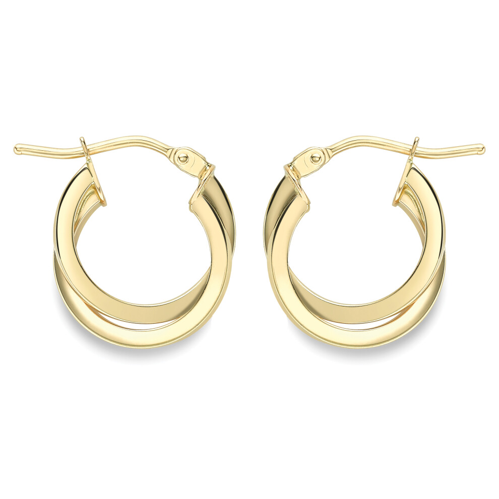 Jewelco London 9ct Yellow Gold Square Tube Horseshoe C-Shape Hoop Earrings - ERNR02385