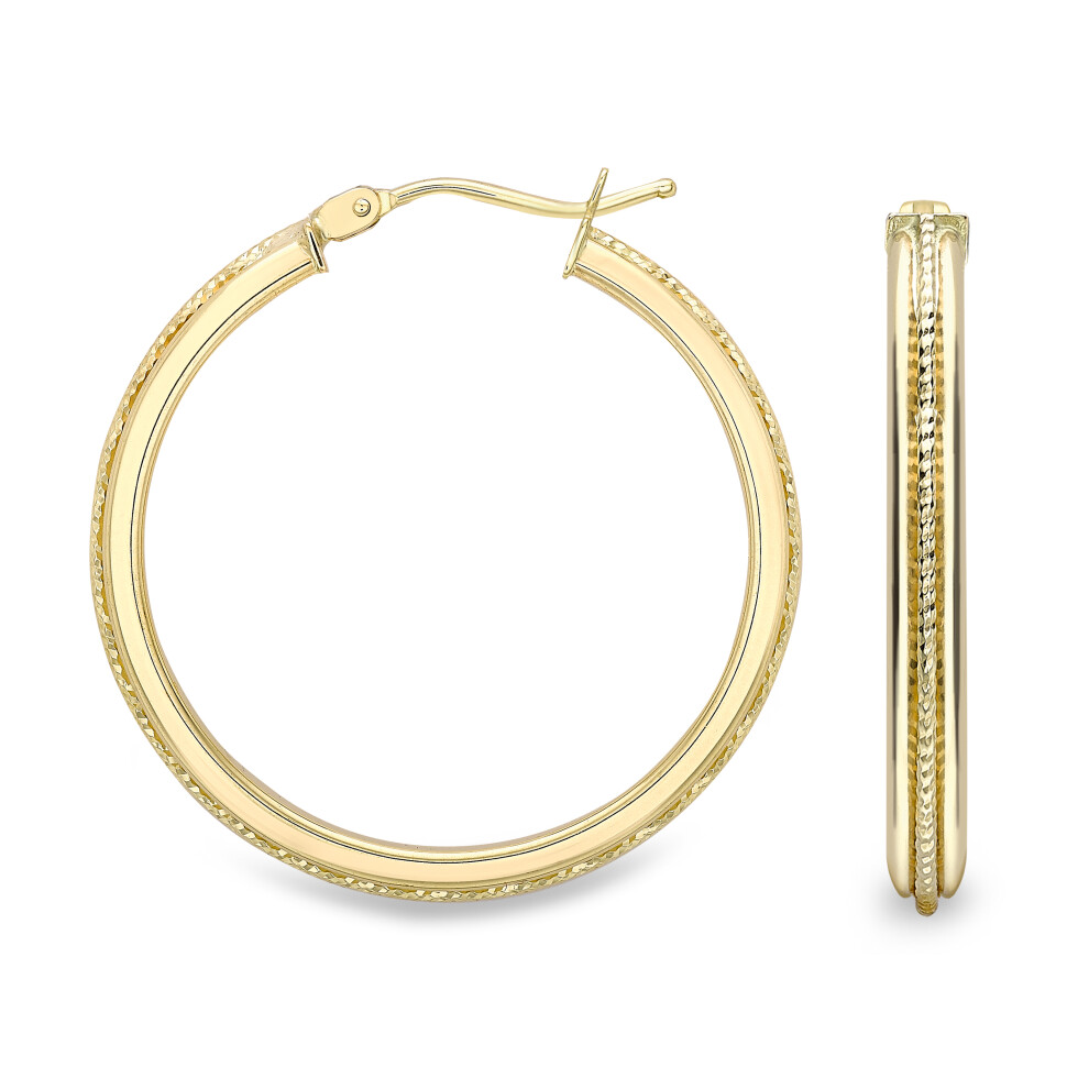 Jewelco London 9ct Yellow Gold Bead Rope Raised Edge Hoop Earrings 2mm - ERNR02453