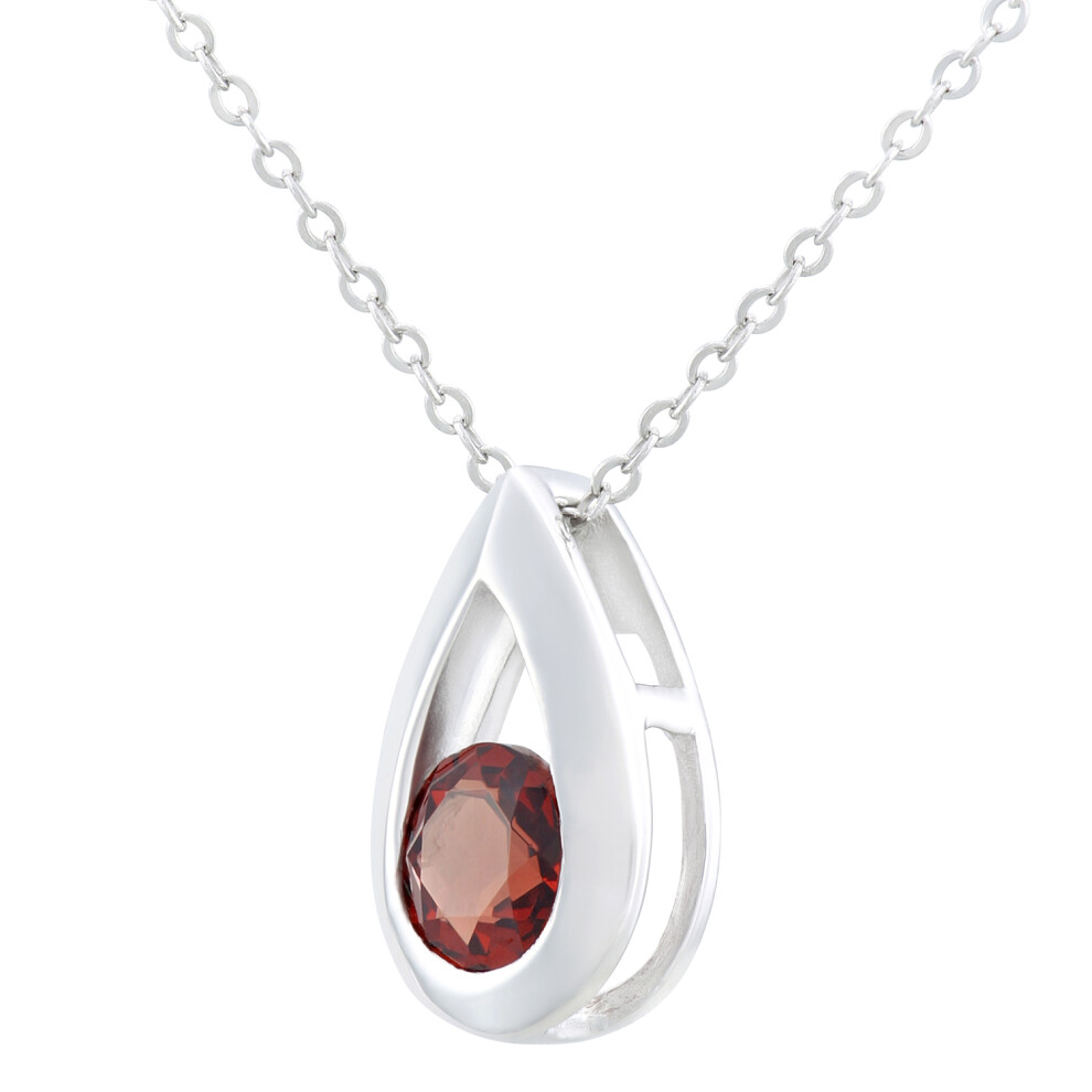 Jewelco London 9ct White Gold Round 0.35ct Garnet Teardrop Pendant Necklace 18 inch 46cm - PP0AXL1715WGT