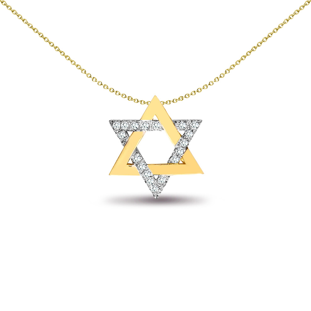 Jewelco London Ladies Solid 9ct Yellow Gold Pave Set Round H I2 0.1ct Diamond Magen David Star Charm Pendant - 9P096