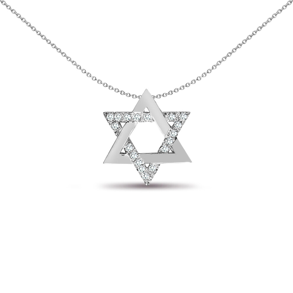 Jewelco London Ladies Solid 9ct White Gold Pave Set Round H I2 0.1ct Diamond Magen David Star Charm Pendant - 9P097