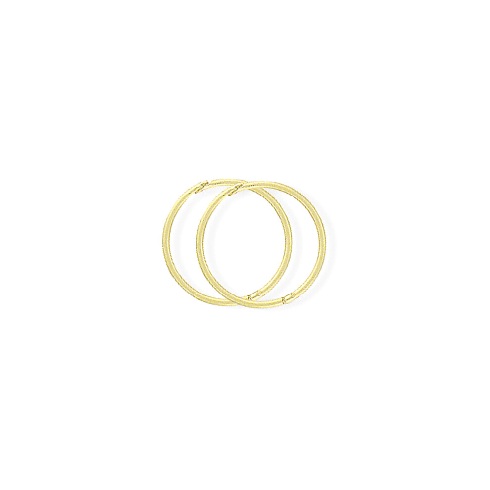 Jewelco London Ladies 9ct Yellow Gold 1mm Gauge Thin Hinged Sleeper Hoop Earrings - 14mm - SENR02954