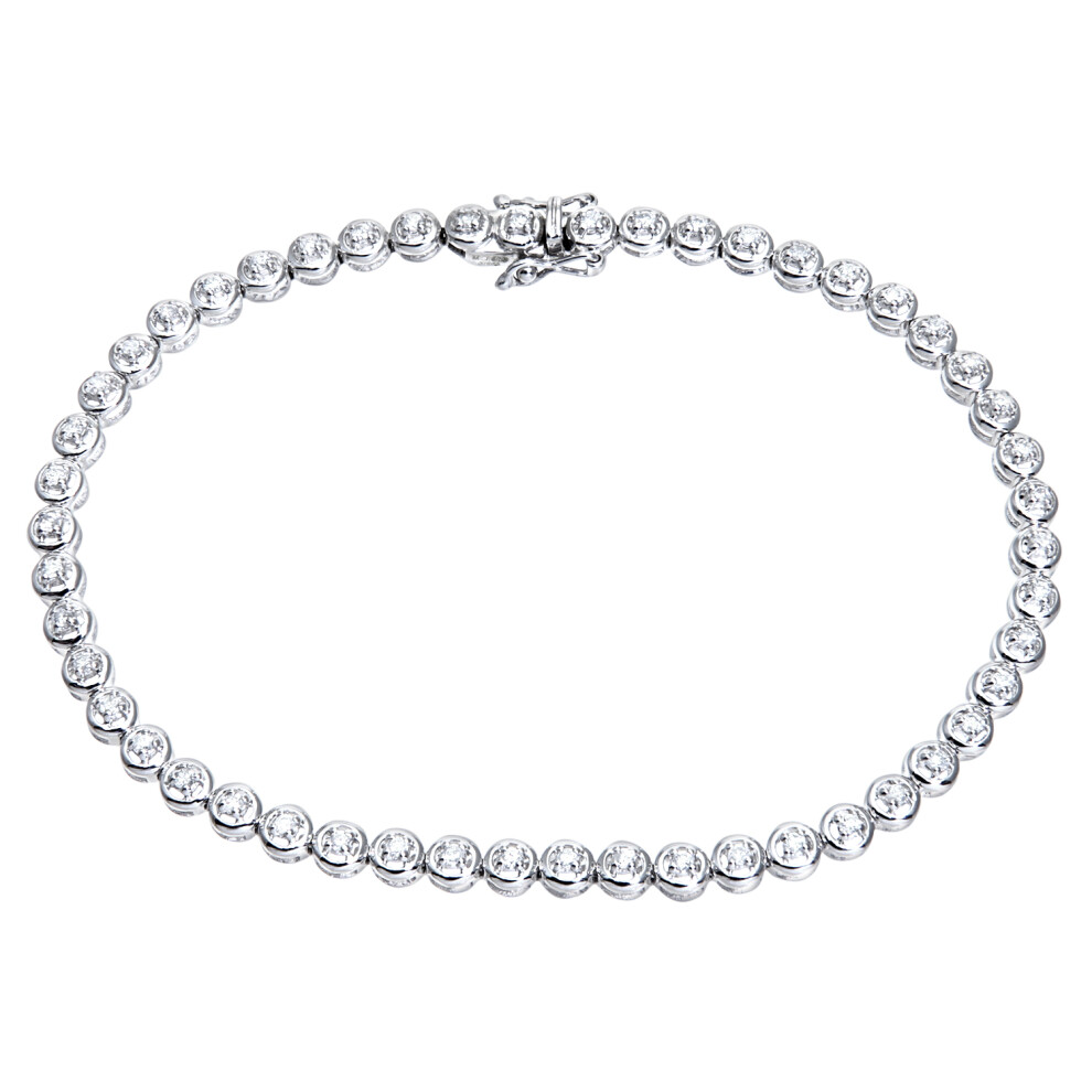 Jewelco London 9ct White Gold Round 1/2ct Diamond Donut Illusion Tennis Bracelet - PBCAXL01971W