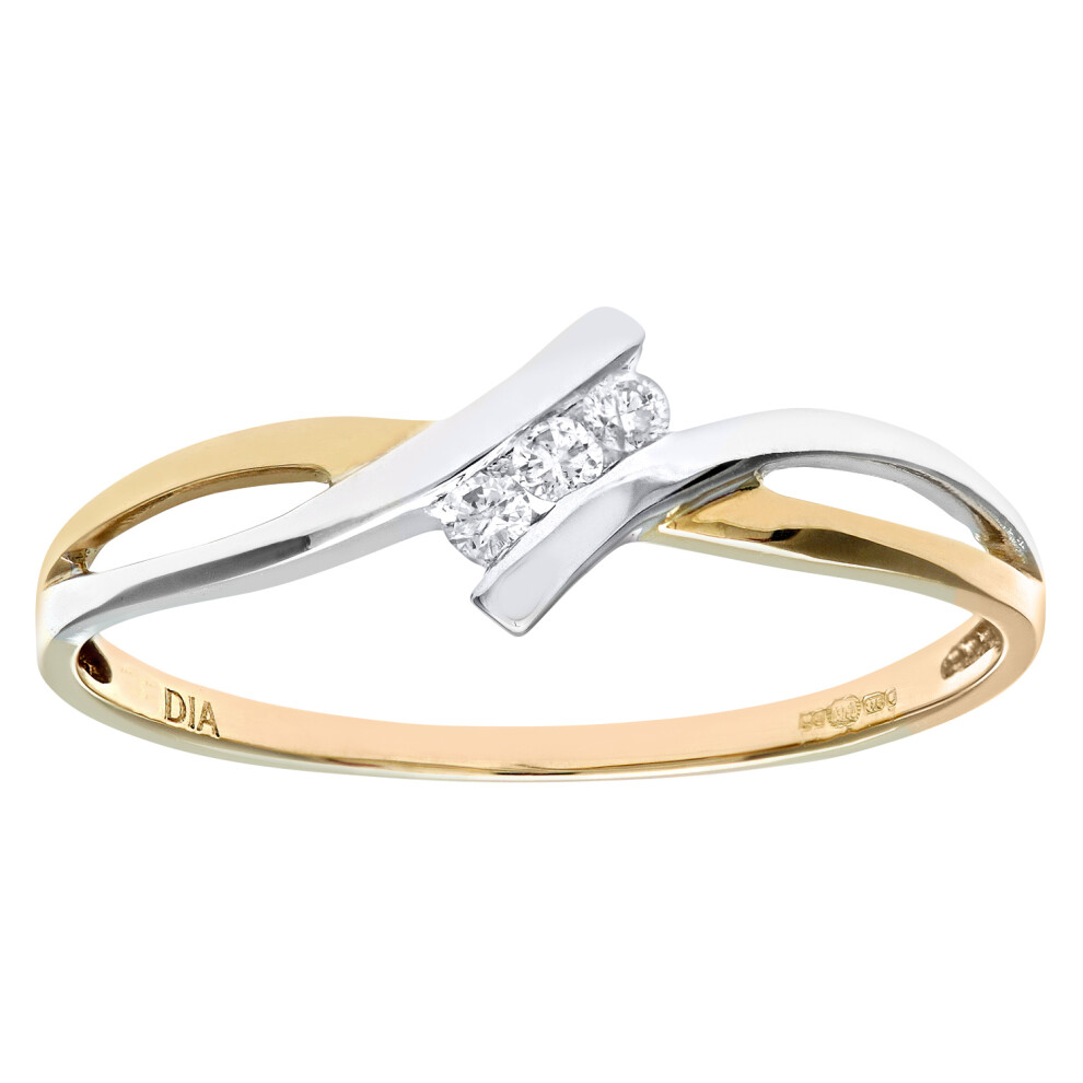 (Q) Jewelco London  Ladies 9ct Yellow And White Gold Diamond Crossover Ring