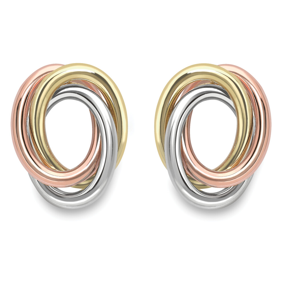 Jewelco London 9ct 3 Colour Gold Russian Wedding Oval Rings Stud Earrings - ERNR02243