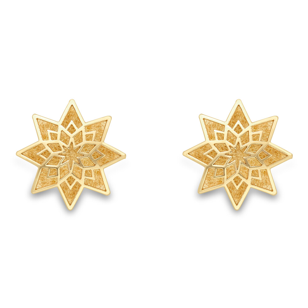 Jewelco London 9ct Yellow Gold Spirograph Explosion Star Burst Stud Earrings 7mm - SENR02873