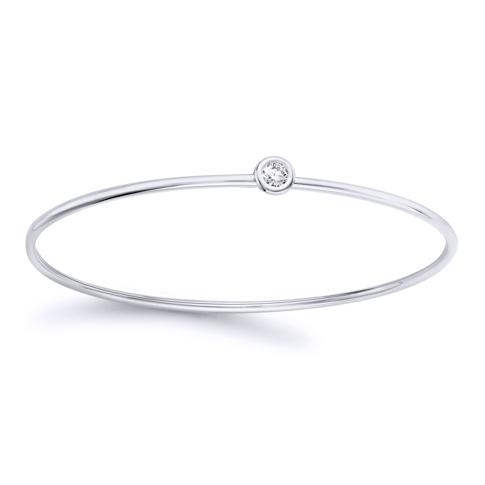 Jewelco London 18ct White Gold Diamond Donut Bezel Solitaire Bangle Bracelet 1.5mm 14pts - BGNR02076