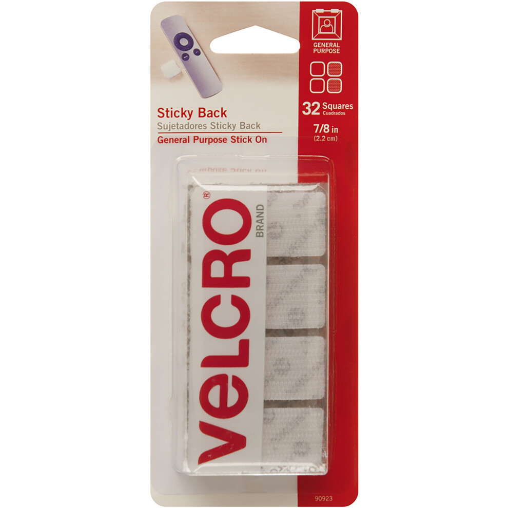 VELCRO(R) Brand Sticky Back Squares .875" 32/Pkg-White 90923