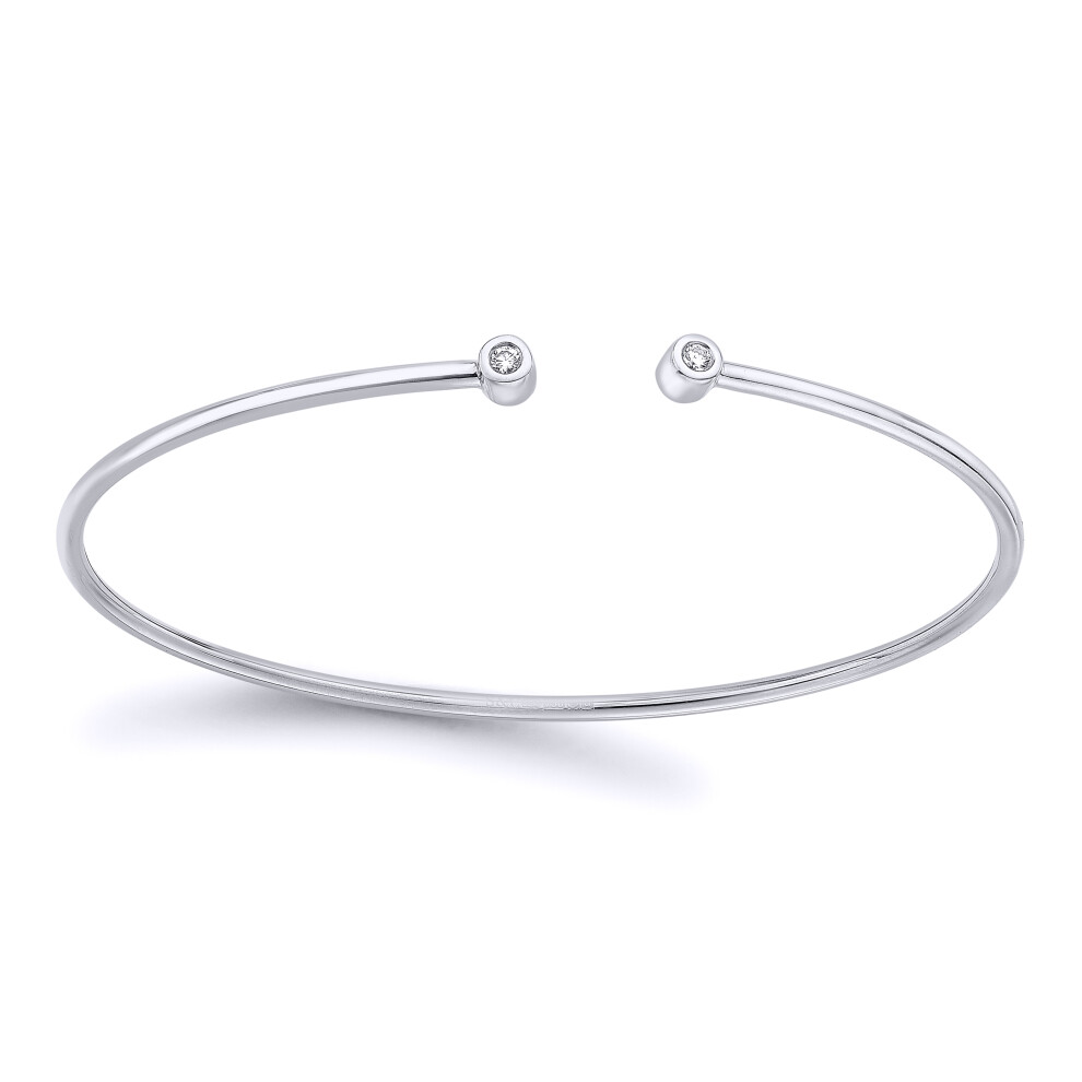 Jewelco London 18ct White Gold Diamond Twin Donut Solitaire Torque Bangle Bracelet 1.5mm 5pts - BGNR02049