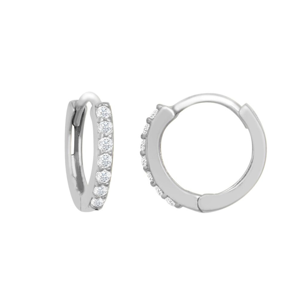 9ct White Gold  CZ 7 Stone Eternity Huggie Hoop Earrings, 10mm - JER813