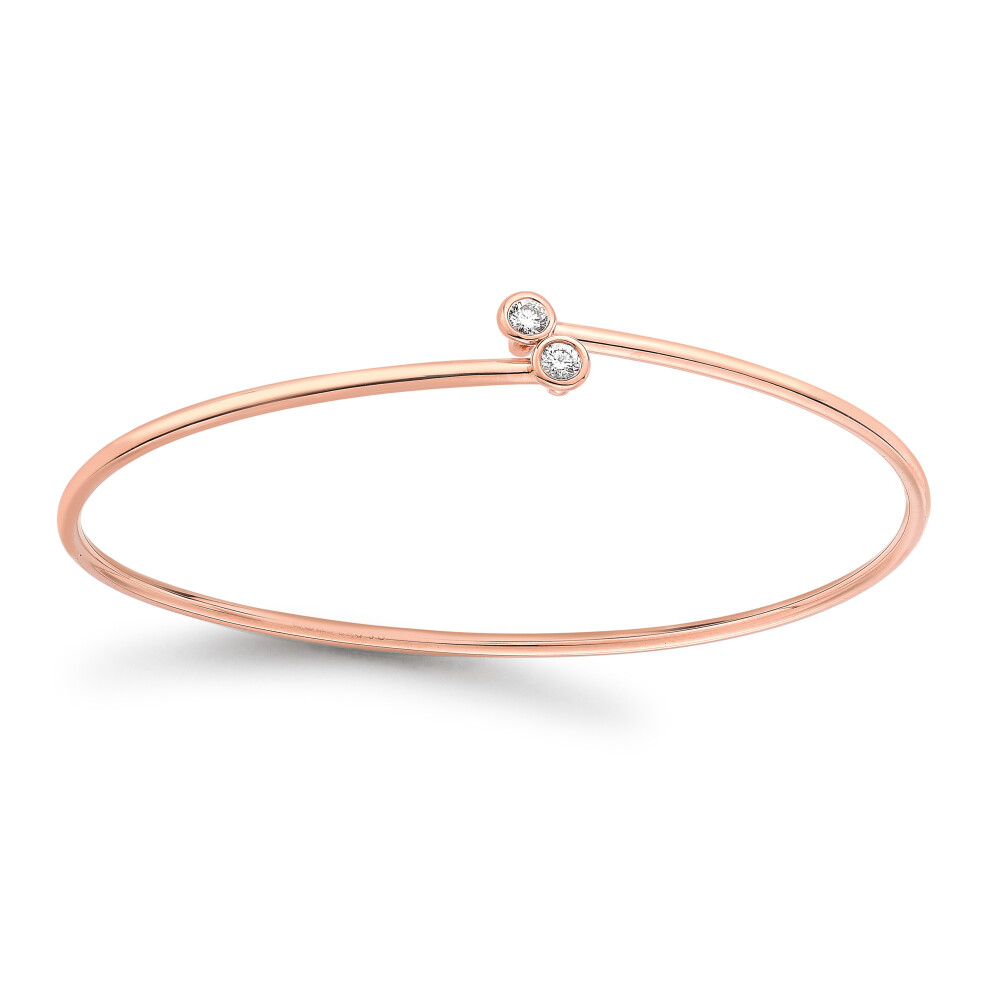 Jewelco London 18ct Rose Gold Diamond Twin Donut Solitaire Crossover Torque Bangle Bracelet 1.5mm 10pts - BGNR02054