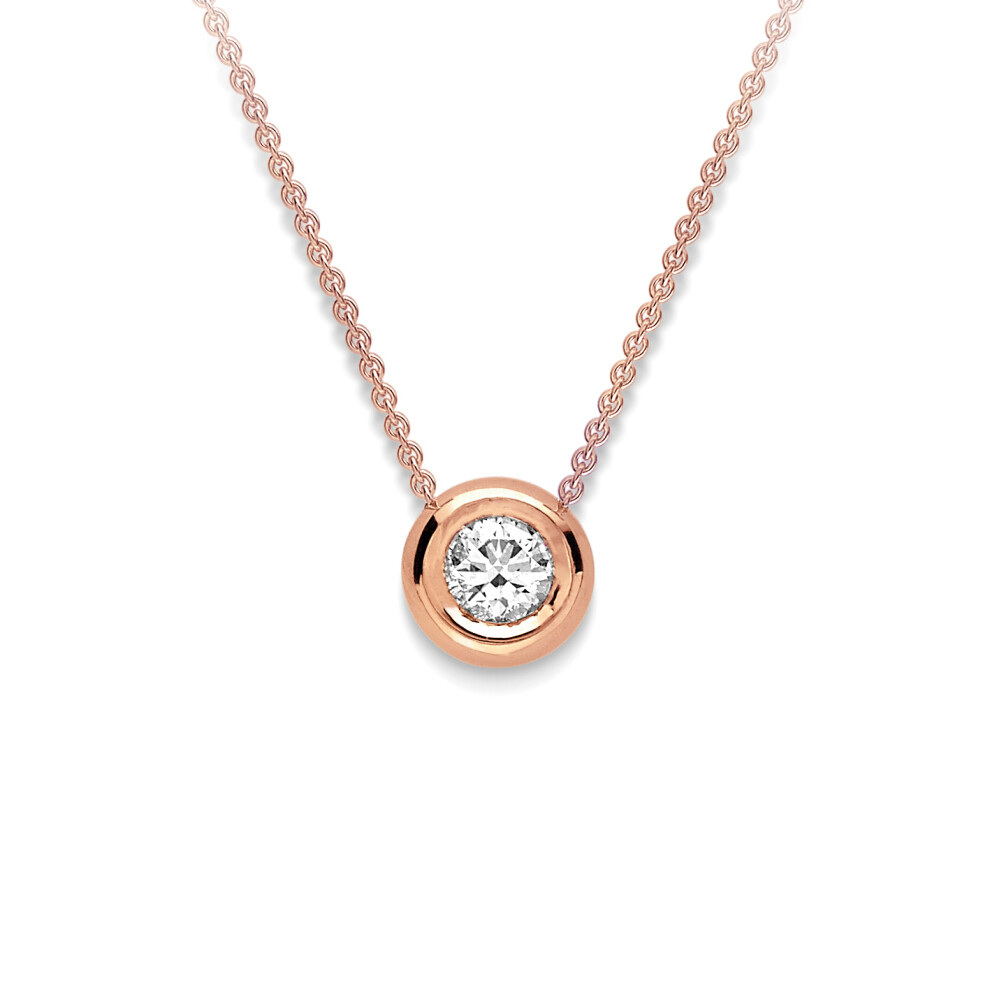 Jewelco London 18ct Rose Gold Diamond Donut Bezel Slider Solitaire Necklace 0.9mm 18" 45cm 21pts - CBNR02199-18