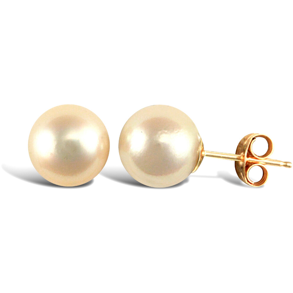 Jewelco London Ladies 9ct Yellow Gold Seawater Cultured Akoya Pearl Full Moon Stud Earrings 8-8.5mm - JES338