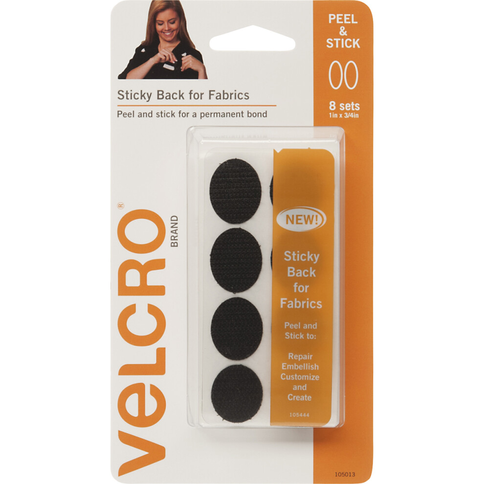 VELCRO(R) Brand STICKY BACK For Fabric Ovals 1"X.75"-Black 91879