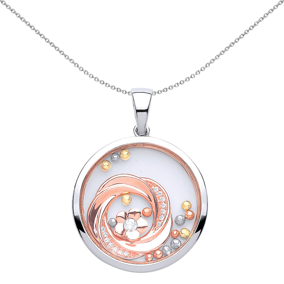 Jewelco London Ladies Rose Gold-Plated Sterling Silver Cubic Zirconia Floating Bead Daisy Knot Pendant Necklace 18 inch - GVP431