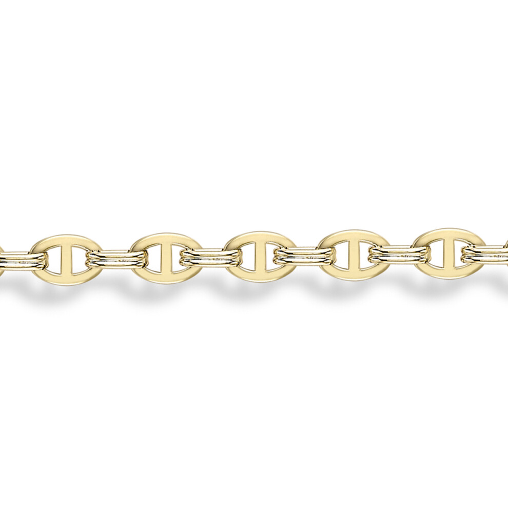 Jewelco London 9ct Yellow Gold Oval Anchor Marine Link Bracelet 7.25" 19cm - BRNR02603-07